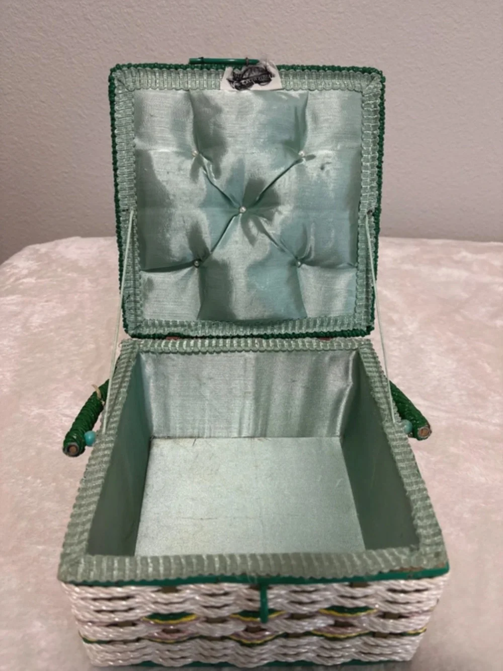 Vintage Floral Basket with Handle Woven Storage Craft Organizer